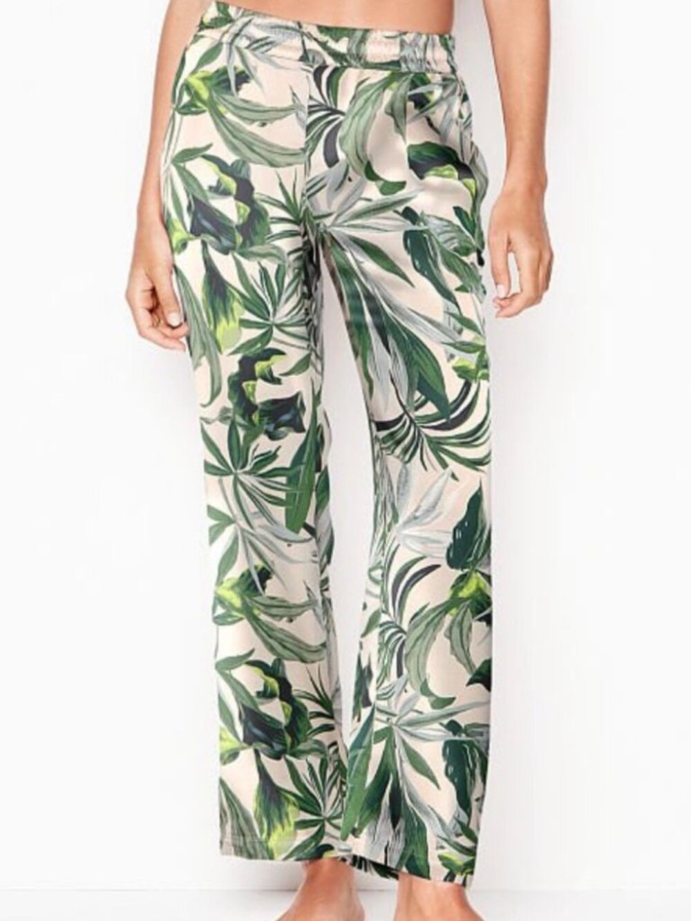 Victoria's Secret Satin Plant Botanical Leaf Print PJ Pants